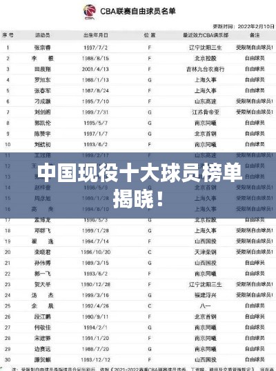 中國(guó)現(xiàn)役十大球員榜單揭曉！