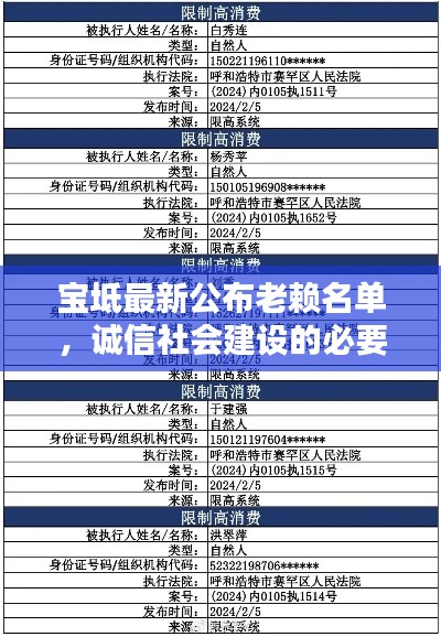 寶坻最新公布老賴名單，誠(chéng)信社會(huì)建設(shè)的必要之舉曝光