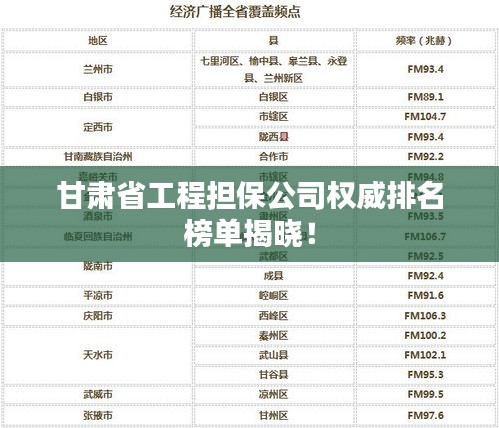 甘肅省工程擔(dān)保公司權(quán)威排名榜單揭曉！